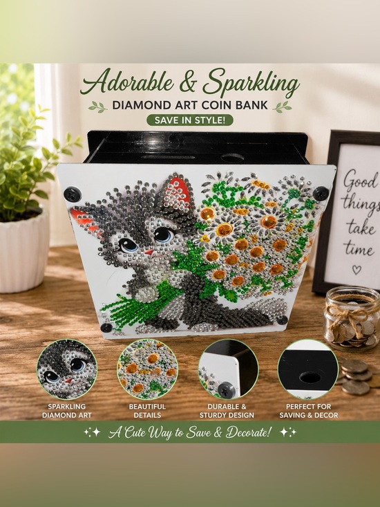 Handmade Other - Diamond Art Kitten Coin Bank 🐱✨ Rhinestone Cute Decor Sealed